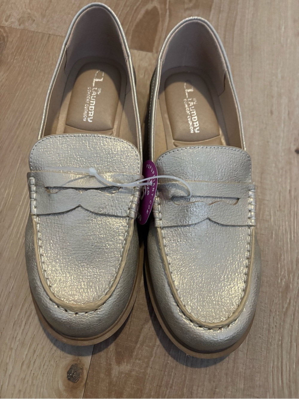 CL by Laundry Cream Goldtone Loafers with Tan Sole